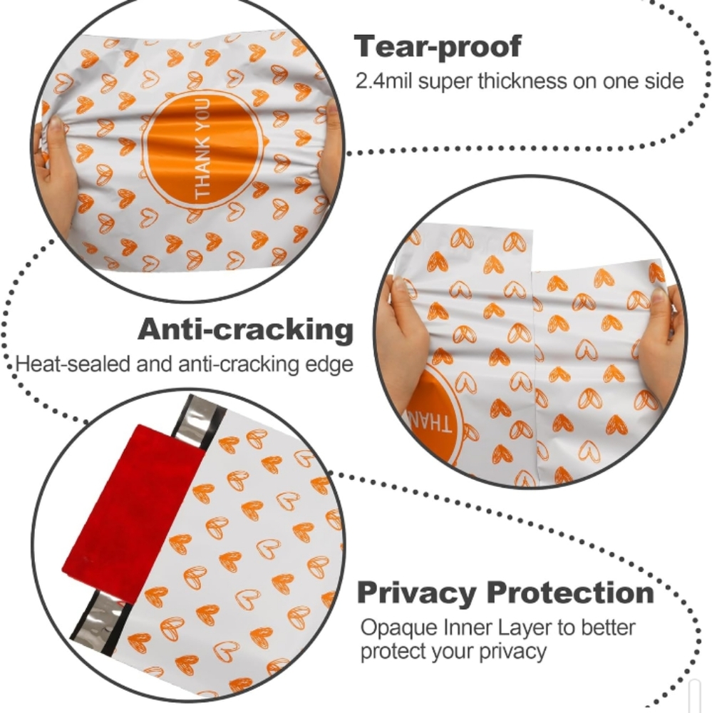 20 Heart Print Thank You Design Poly Mailers